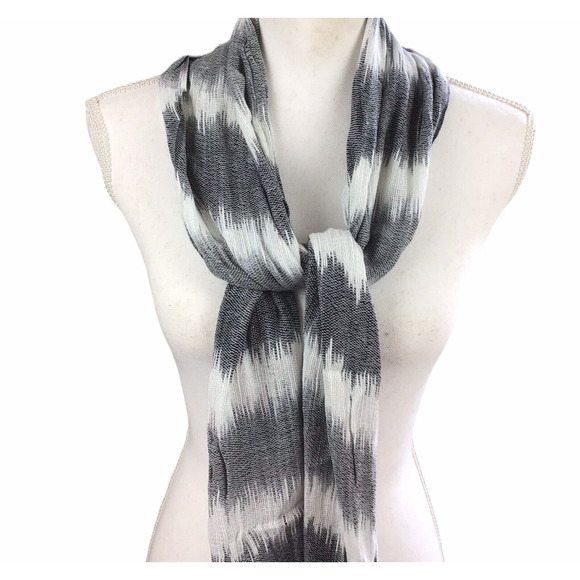 Collection 18 Women’s Heather Grey White Woven Stripe Rectangle Scarf 12x96 - Picture 15 of 16
